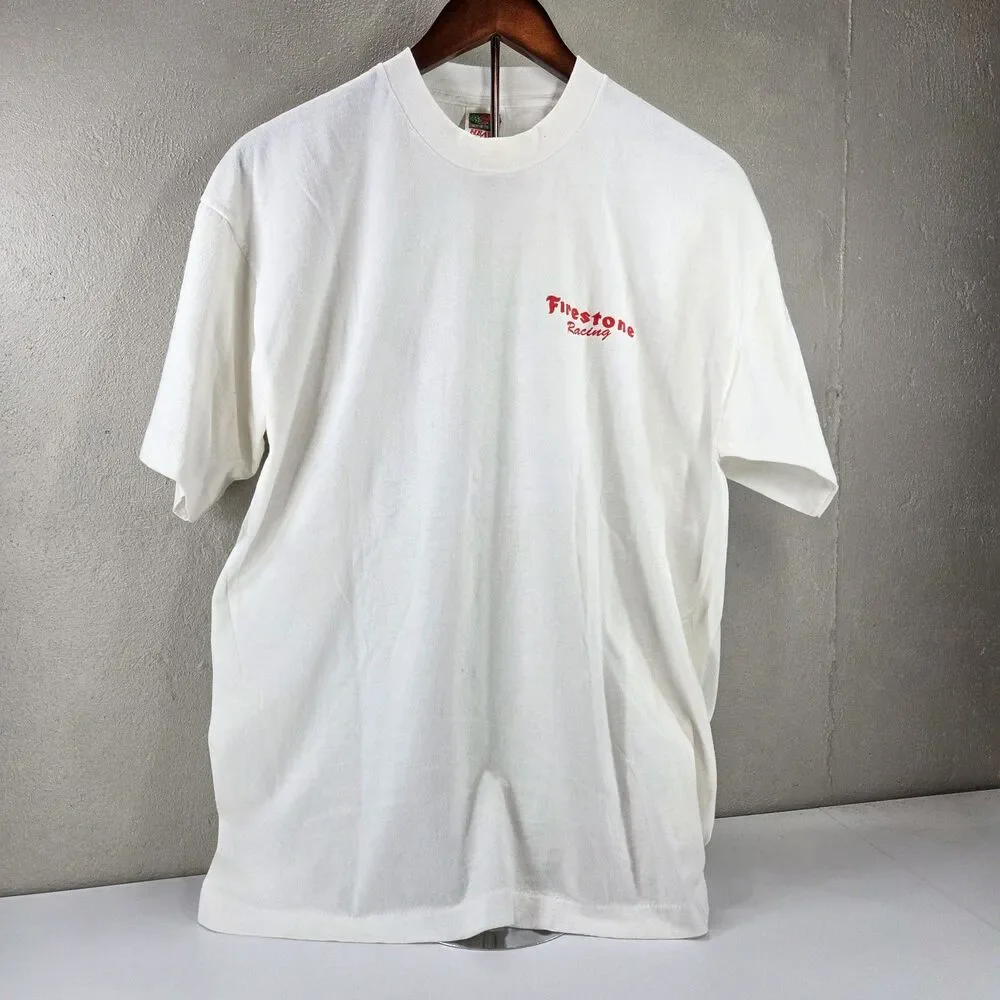 VTG 90s Firestone Racing 50 Wins Indy Fruit of the Loom Single Stitch Tee Sz XL